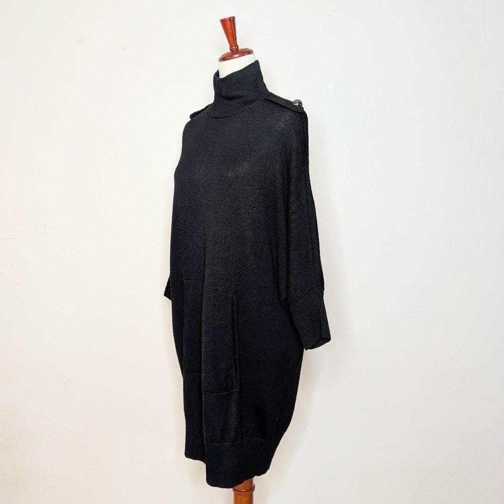 Tory Burch Black Jacinthe Black Wook Turtleneck Sweater Dress Size Medium - Picture 4 of 11